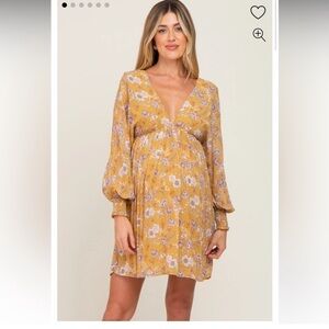 She + Sky Mustard Floral Long Sleeve Dress